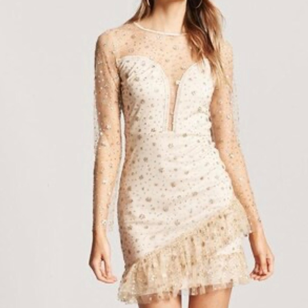 forever 21 sheer mesh glitter dress in champagne.